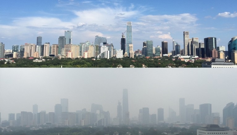 La concentración de partículas en el aire contaminado de Pekín supera frecuentemente los 250 microgramos por metro cúbico, unas diez veces más que el límite considerado seguro por la Organización Mundial de la Salud.